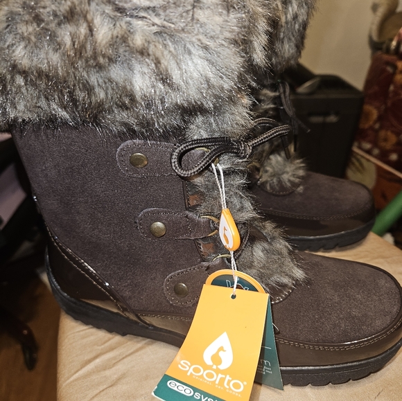 Sporto Minor Waterproof Suede Mid-Calf Boot with Faux Fur Trim 9 wide - Picture 3 of 9